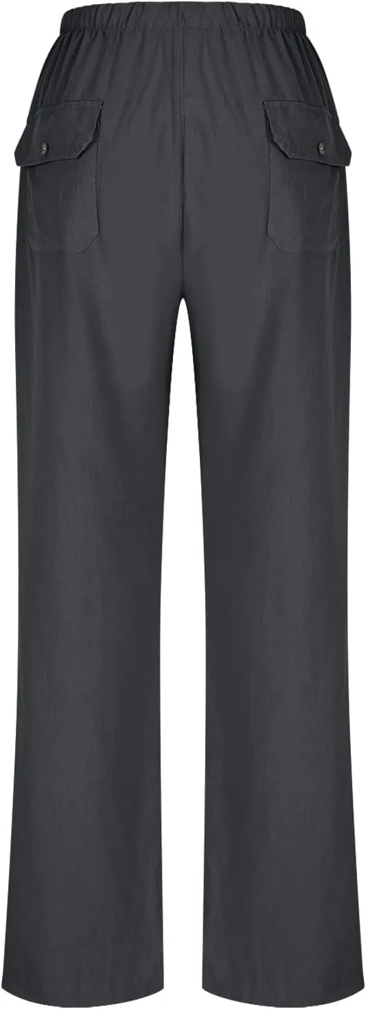 Lastesso Linen Pants Women Casual High Waist Drawstring Cotton Slacks with Pockets Cozy Beach Summer Lounge Pant Outfits