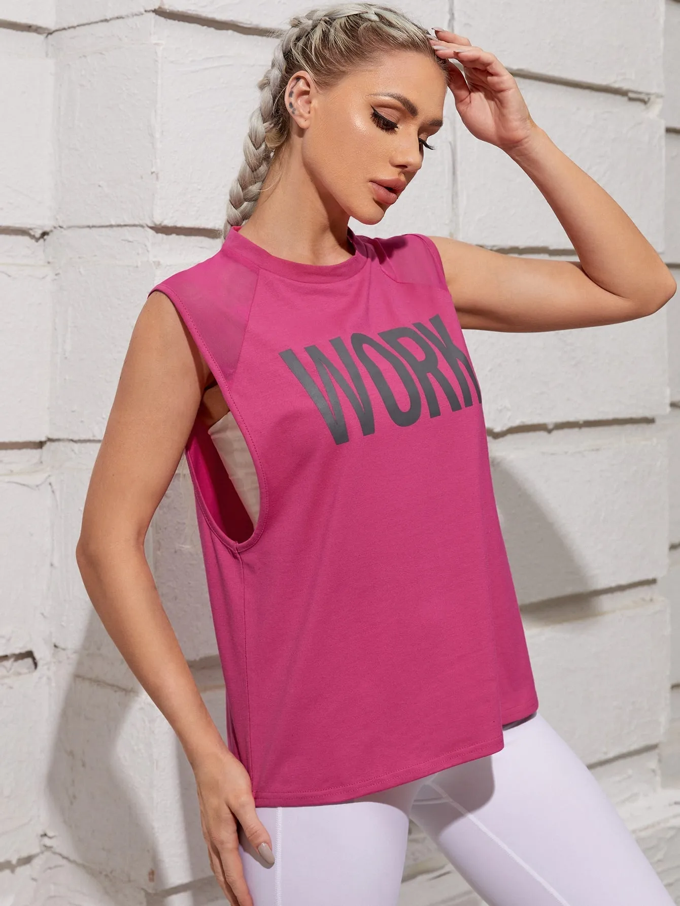 Letter Graphic Mesh Panel Active Tank Top ss22 FD