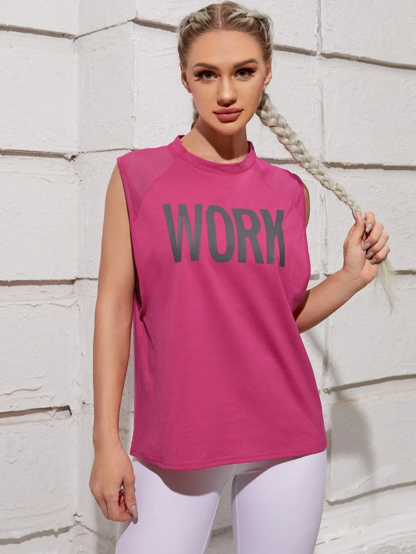 Letter Graphic Mesh Panel Active Tank Top ss22 FD