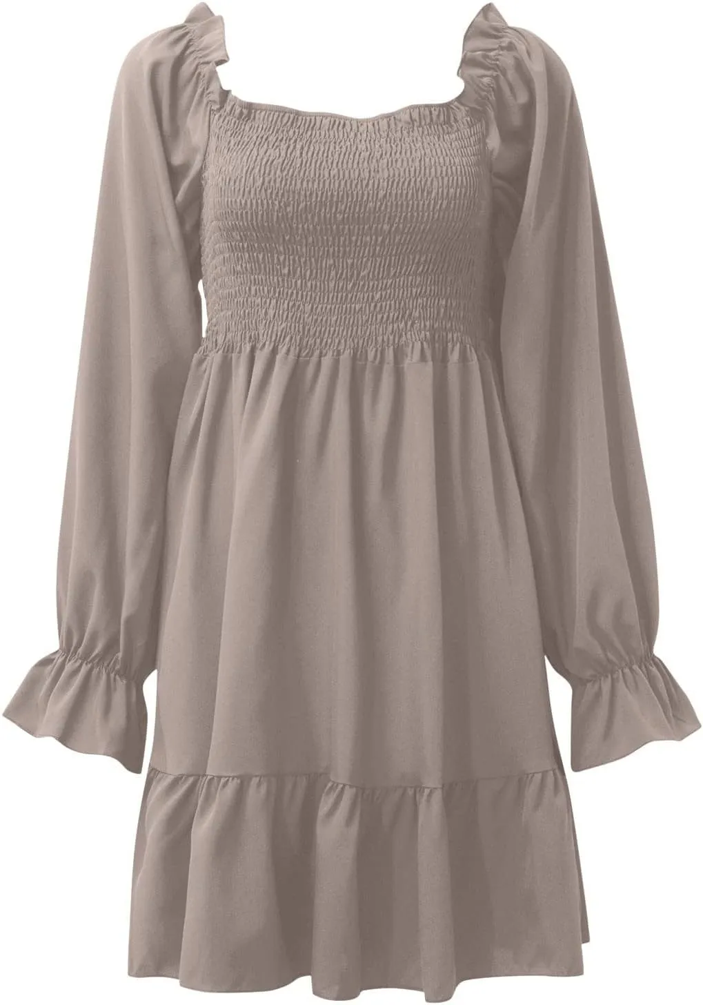 Long Sleeve Square Neck Mini Dresses for Women Fall Winter Formal Trendy Casual Sexy A Line Ruffle Ruched Dress