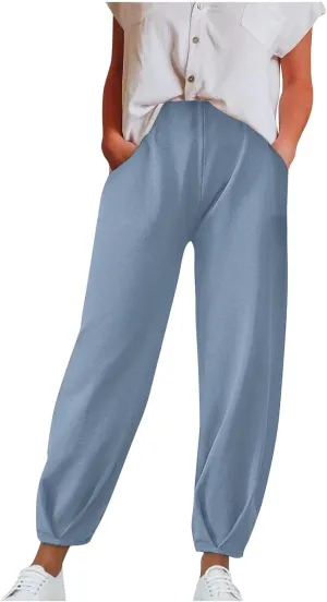 Lounge Pant Women Summer Trendy High Waisted Wide Leg Long Lounge Pant Cropped Cozy Pants with Pockets