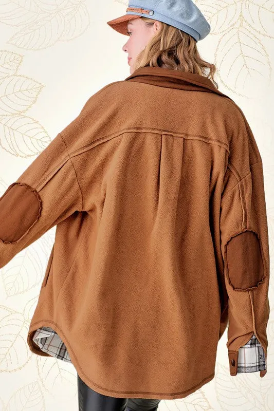 Mabel Long Sleeve Soft Brushed Fabric Color Block Jacket Shacket