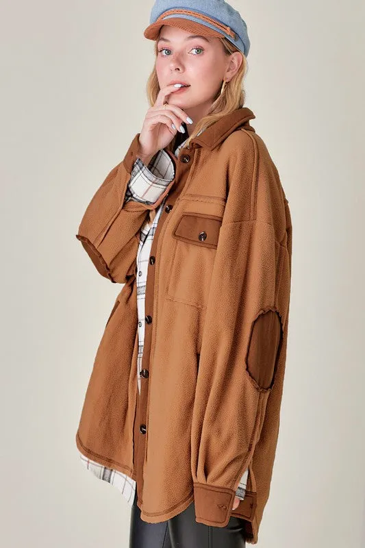 Mabel Long Sleeve Soft Brushed Fabric Color Block Jacket Shacket