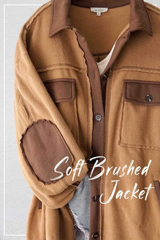 Mabel Long Sleeve Soft Brushed Fabric Color Block Jacket Shacket