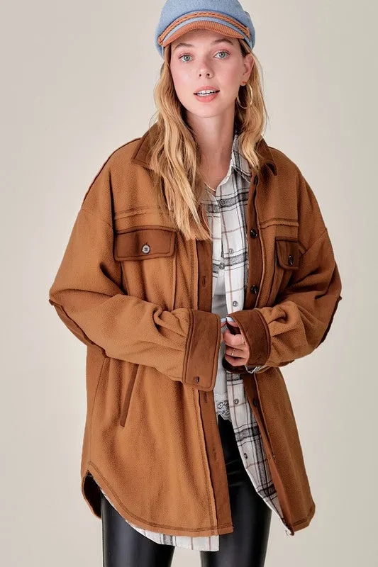 Mabel Long Sleeve Soft Brushed Fabric Color Block Jacket Shacket