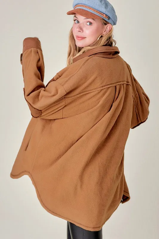 Mabel Long Sleeve Soft Brushed Fabric Color Block Jacket Shacket