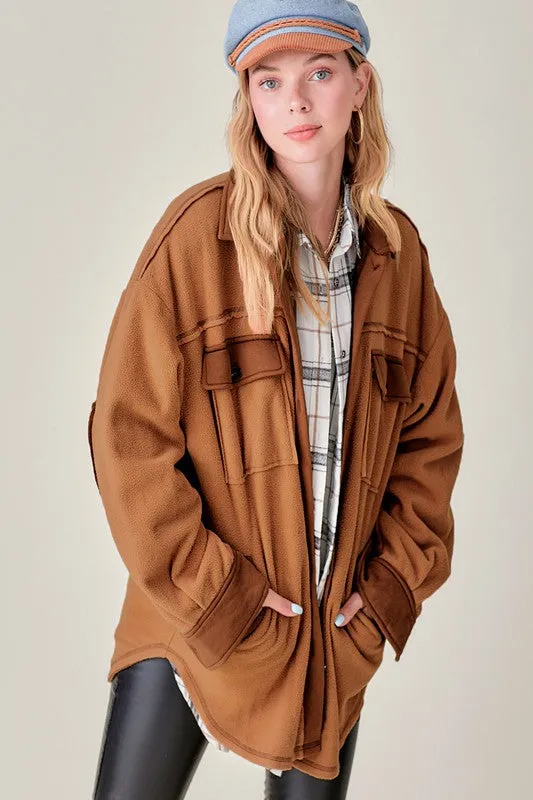 Mabel Long Sleeve Soft Brushed Fabric Color Block Jacket Shacket