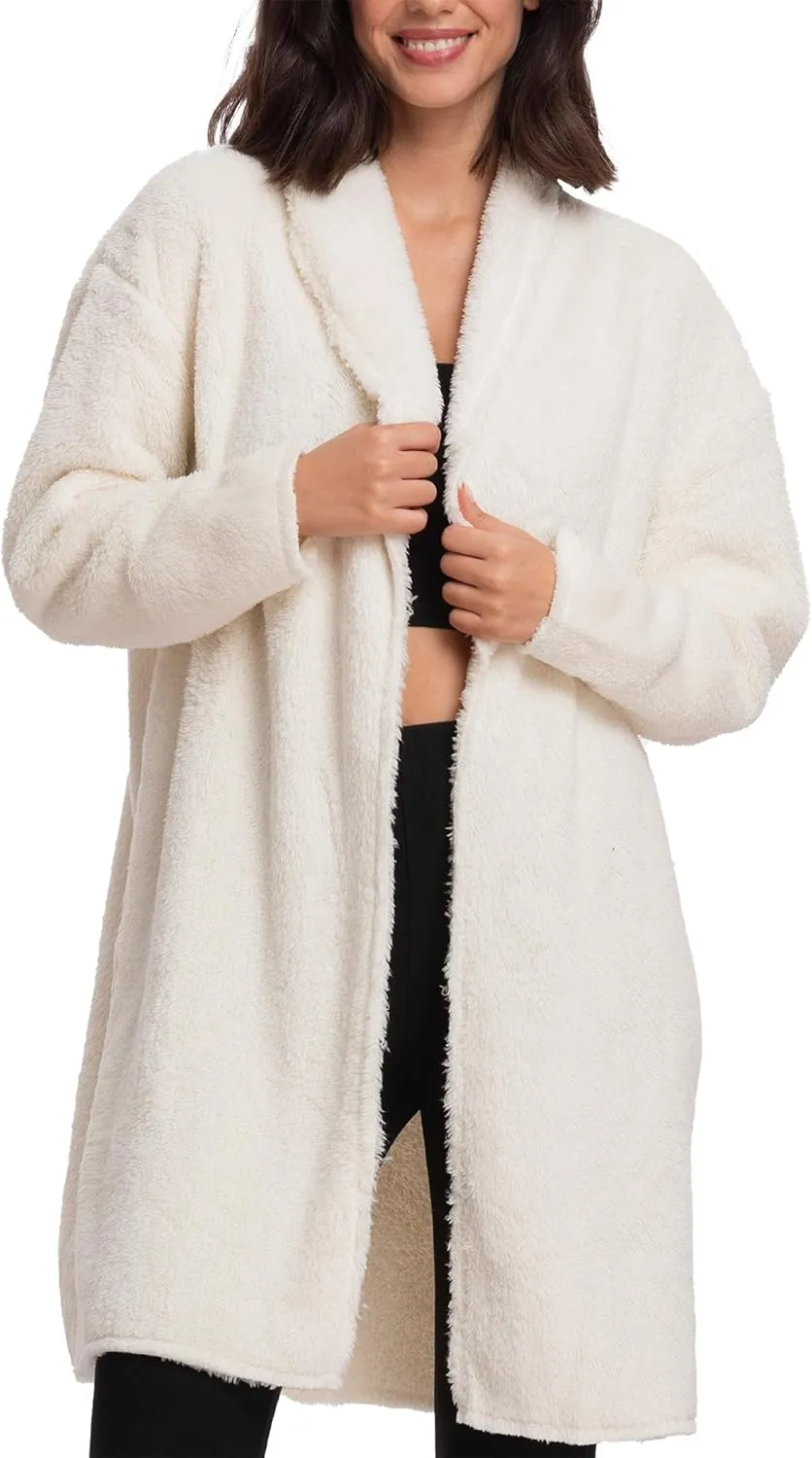 Mad Dog Women's Sherpa Cardigan Sweater, Cozy Loungewear Top, Thin Lightweight Long Open Front Jacket