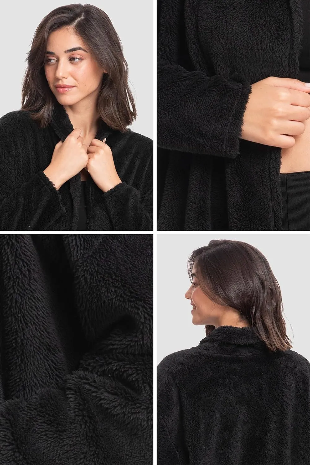 Mad Dog Women's Sherpa Cardigan Sweater, Cozy Loungewear Top, Thin Lightweight Long Open Front Jacket