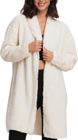 Mad Dog Women's Sherpa Cardigan Sweater, Cozy Loungewear Top, Thin Lightweight Long Open Front Jacket
