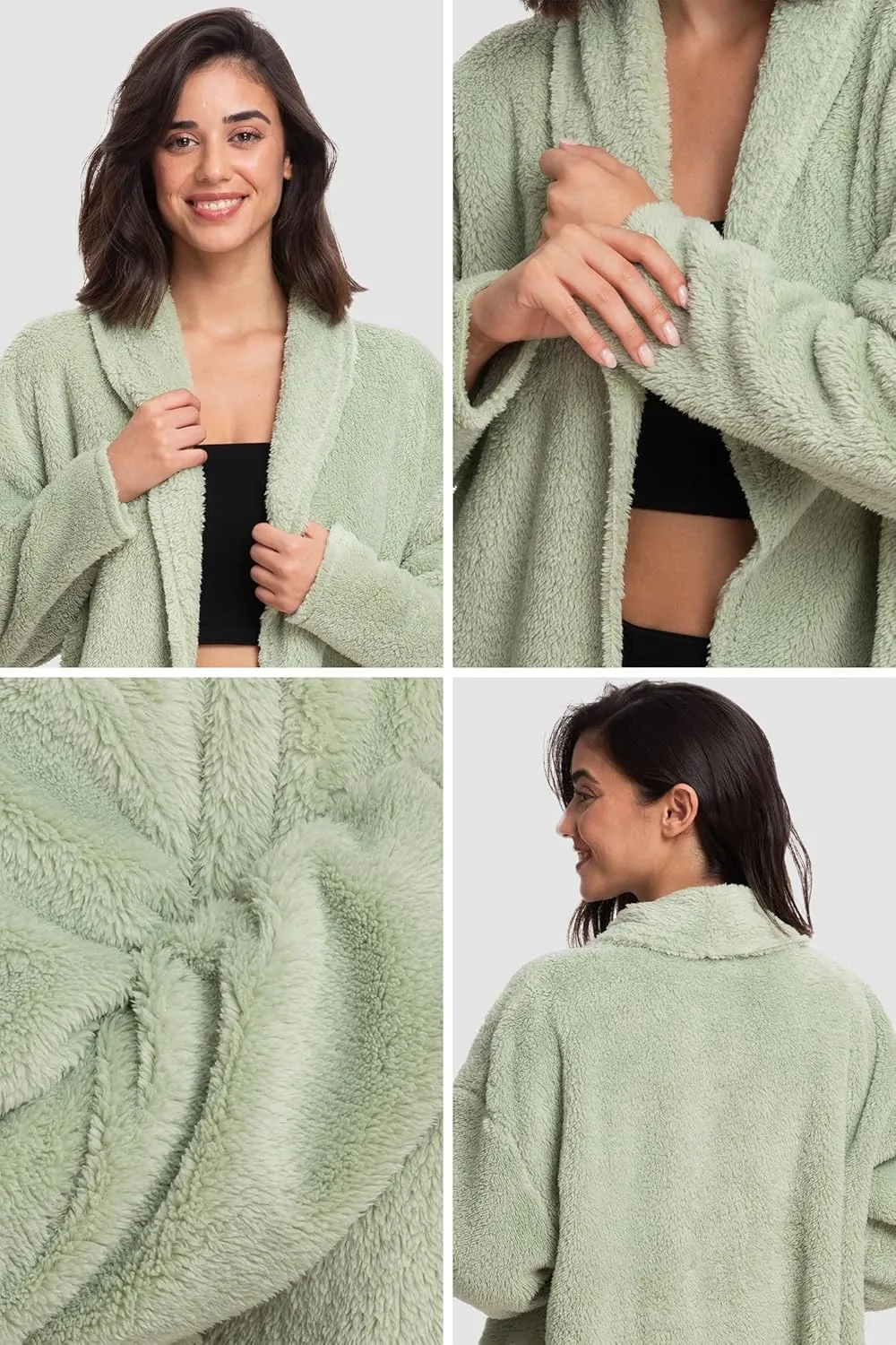 Mad Dog Women's Sherpa Cardigan Sweater, Cozy Loungewear Top, Thin Lightweight Long Open Front Jacket
