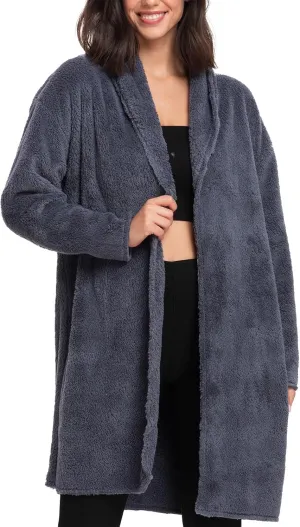 Mad Dog Women's Sherpa Cardigan Sweater, Cozy Loungewear Top, Thin Lightweight Long Open Front Jacket