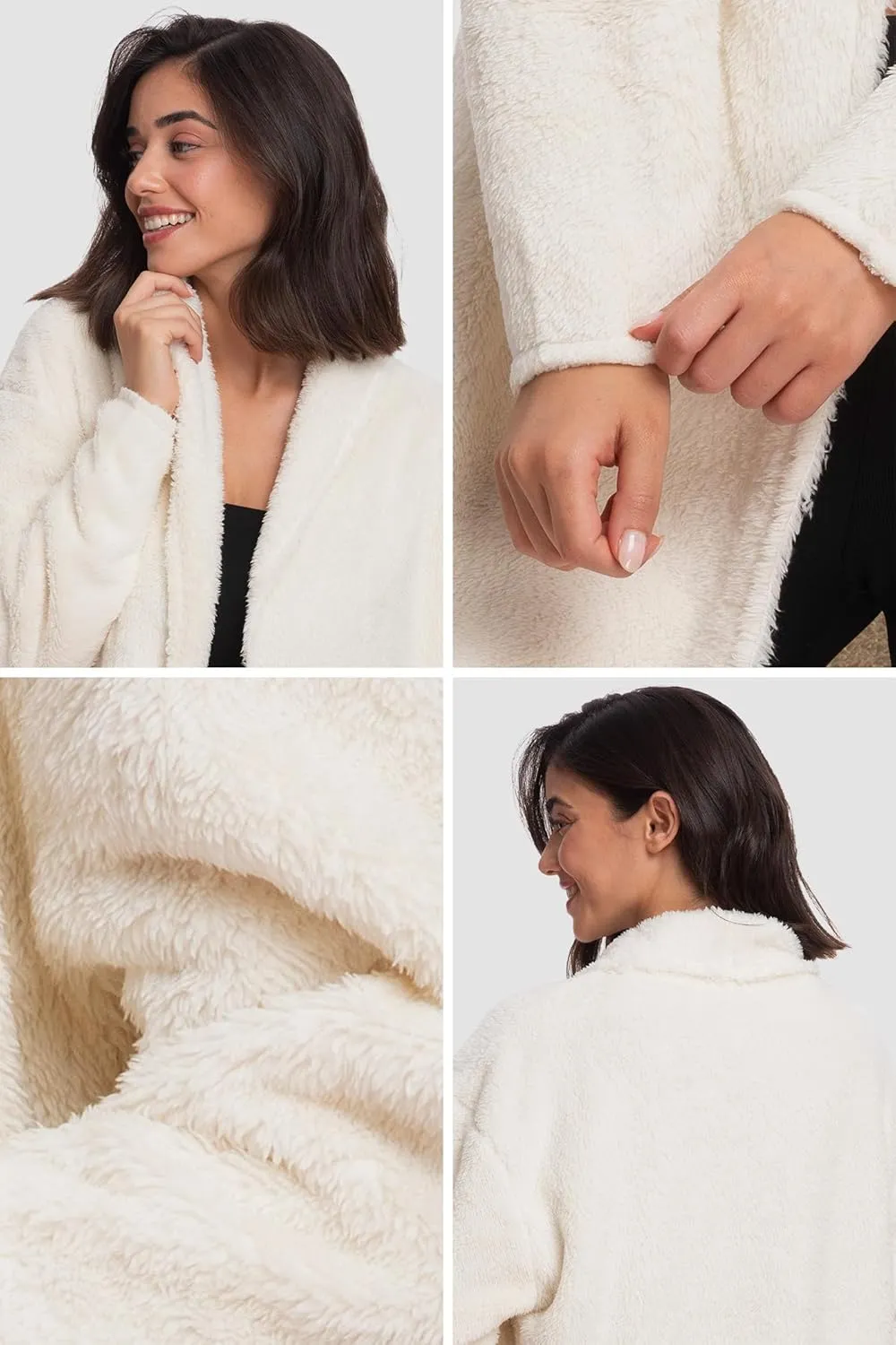 Mad Dog Women's Sherpa Cardigan Sweater, Cozy Loungewear Top, Thin Lightweight Long Open Front Jacket