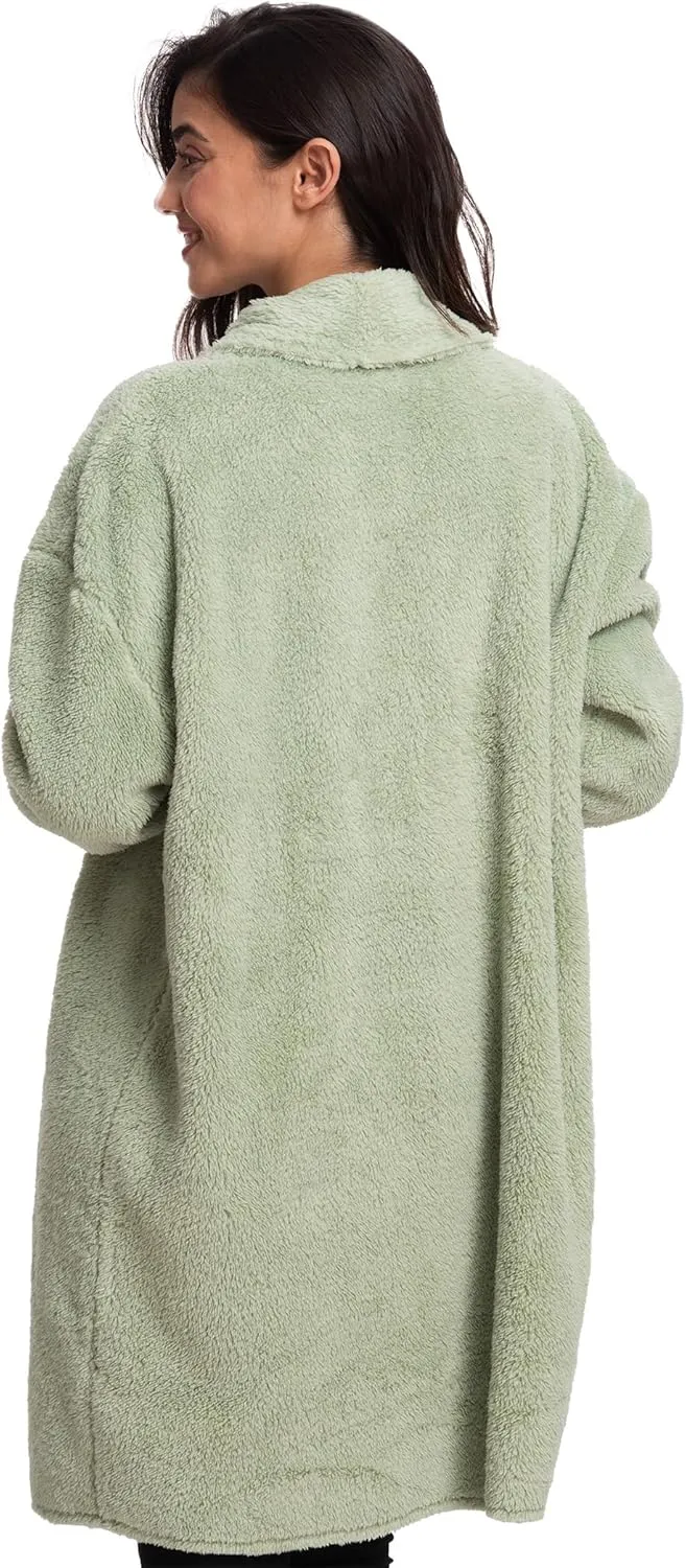 Mad Dog Women's Sherpa Cardigan Sweater, Cozy Loungewear Top, Thin Lightweight Long Open Front Jacket