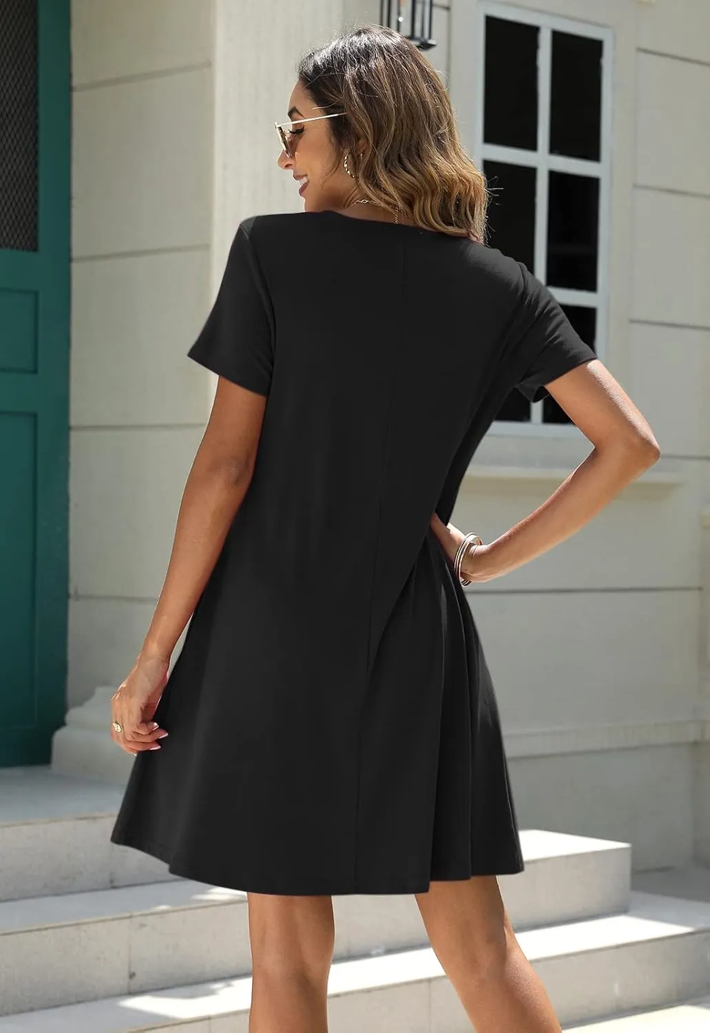 Manydress Women's Summer Casual T Shirt Dresses Short Sleeve Button Down Swing Dress with Pockets MY035