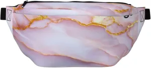 Marble Surface With Pale Pink Veins Flowing Fanny Pack For Women Man, Waist Belt Bag Crossbody For Sports Travel Hiking Running Jogging
