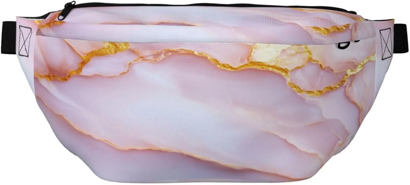Marble Surface With Pale Pink Veins Flowing Fanny Pack For Women Man, Waist Belt Bag Crossbody For Sports Travel Hiking Running Jogging
