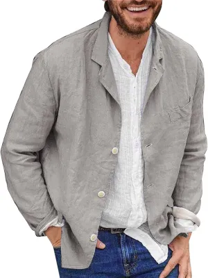 Men's Casual Blazer Jackets Cotton Linen Lightweight Sports Coats Relaxed Fit Single Breasted Summer Lapel Suit Outwear