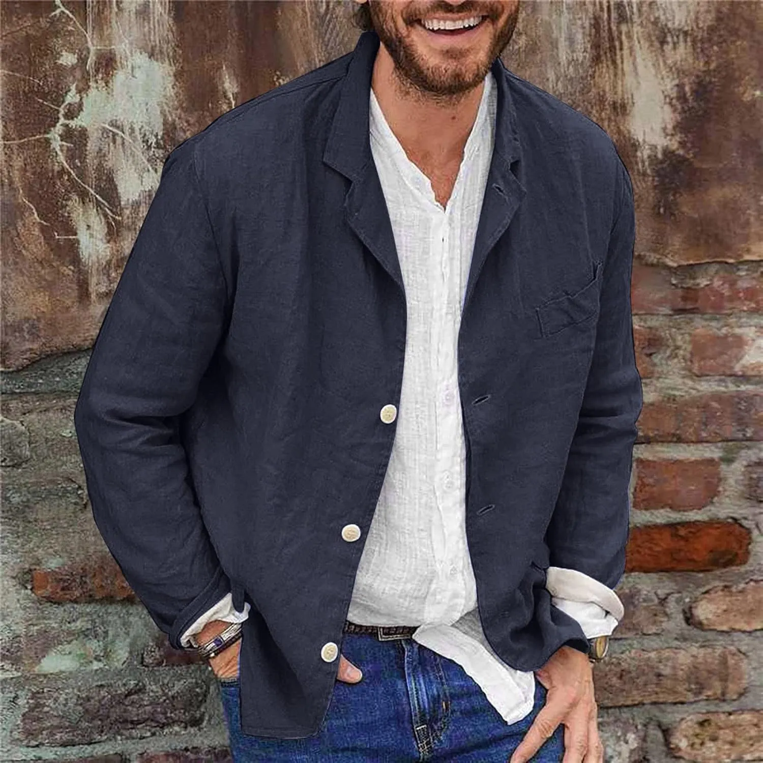 Men's Casual Blazer Jackets Cotton Linen Lightweight Sports Coats Relaxed Fit Single Breasted Summer Lapel Suit Outwear