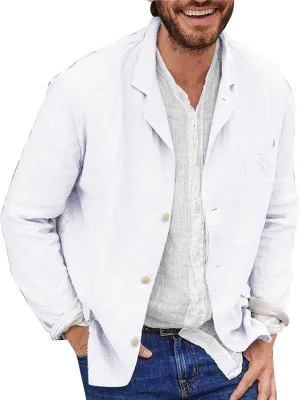 Men's Casual Blazer Jackets Cotton Linen Lightweight Sports Coats Relaxed Fit Single Breasted Summer Lapel Suit Outwear