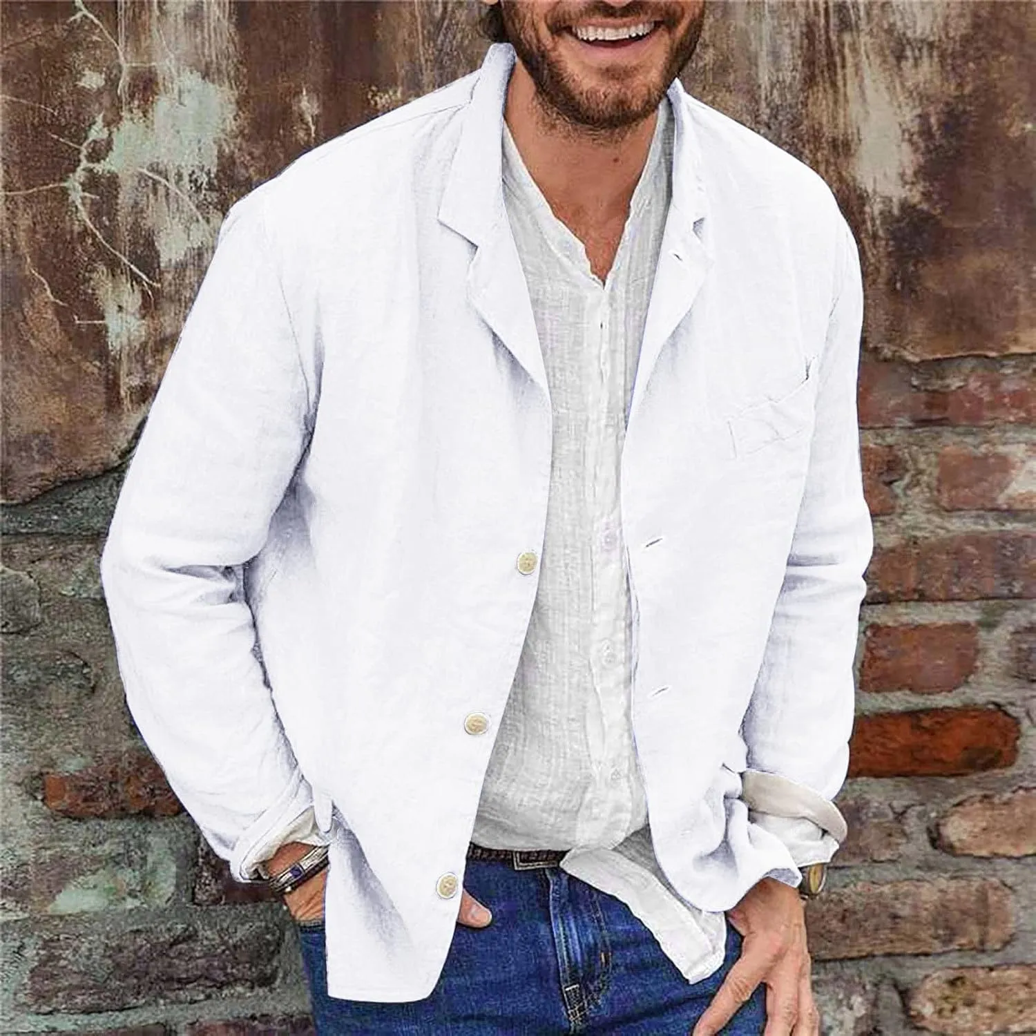 Men's Casual Blazer Jackets Cotton Linen Lightweight Sports Coats Relaxed Fit Single Breasted Summer Lapel Suit Outwear