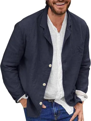 Men's Casual Blazer Jackets Cotton Linen Lightweight Sports Coats Relaxed Fit Single Breasted Summer Lapel Suit Outwear