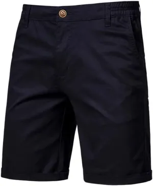 Men's Cotton Chino Shorts, Relaxed Fit, Straight Leg, Zippered Front, Button Closure, 2 Side Pockets, 2 Back Pockets