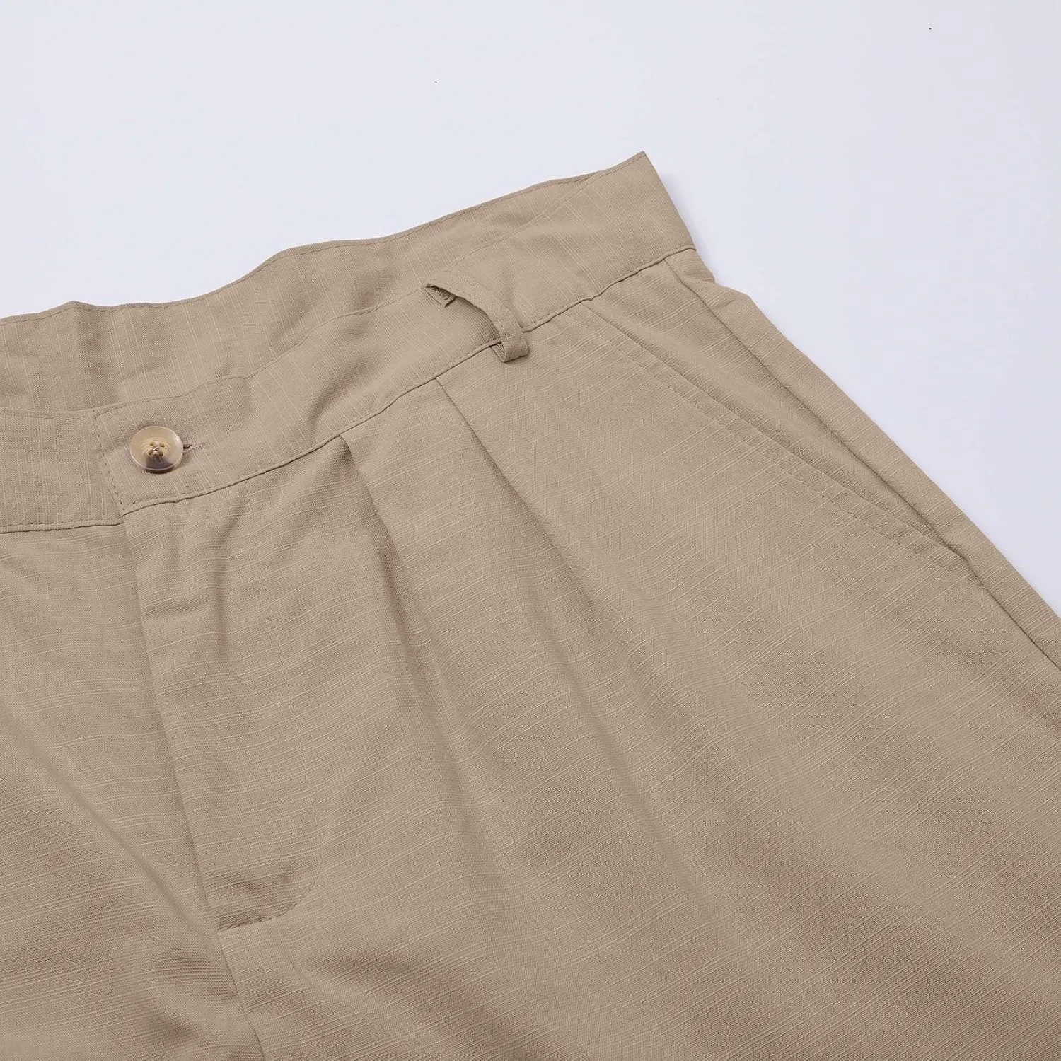 Mens Dress Pants Relaxed Fit Casual Cotton Linen Pleated Work Suit Pants Summer Straight Leg Slacks Comfort Trousers
