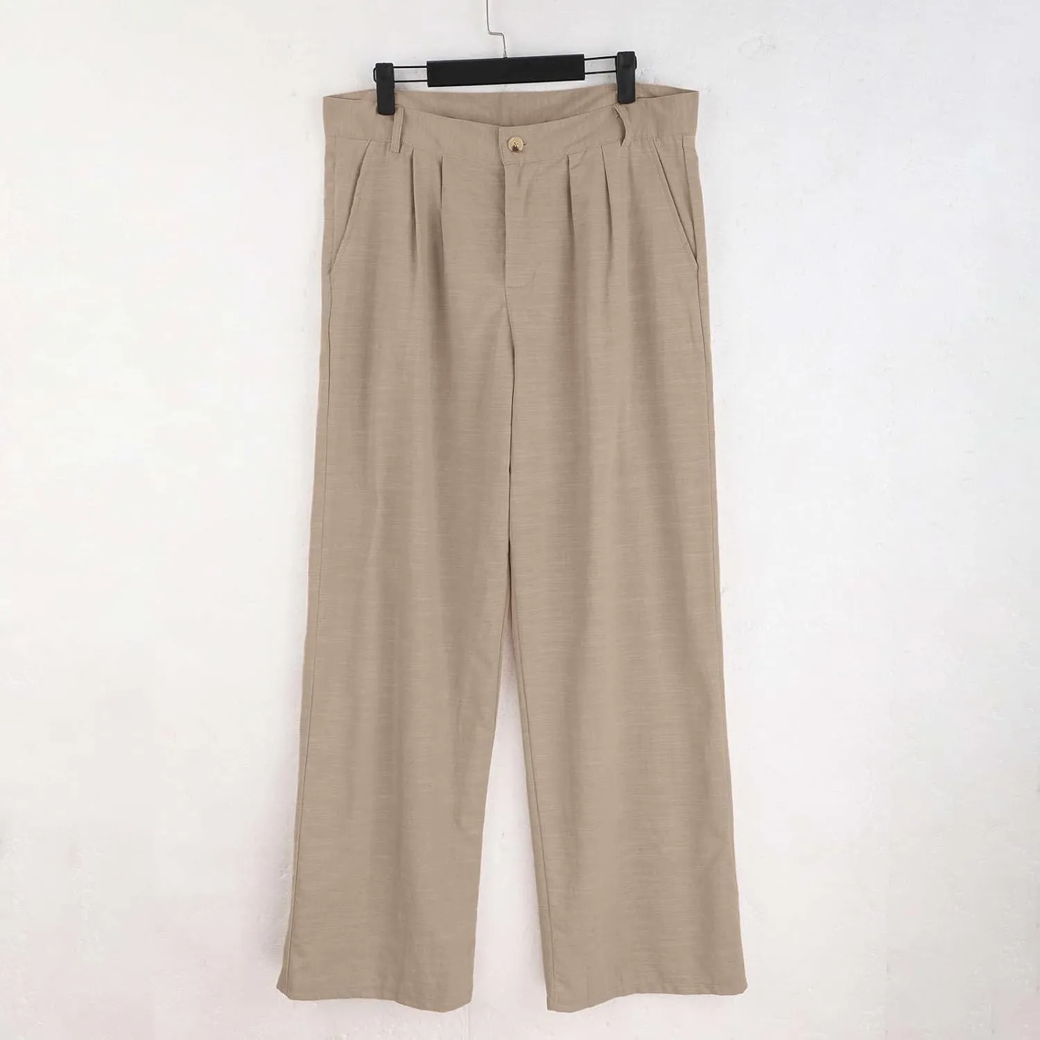 Mens Dress Pants Relaxed Fit Casual Cotton Linen Pleated Work Suit Pants Summer Straight Leg Slacks Comfort Trousers