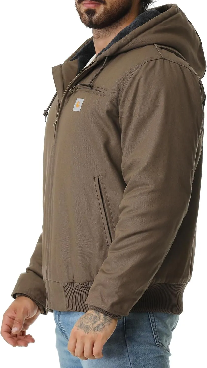 Men's Work Coat Washed Duck Fleece Lined Waterproof Workwear Fit Relaxed Winter Hooded Active Jacket