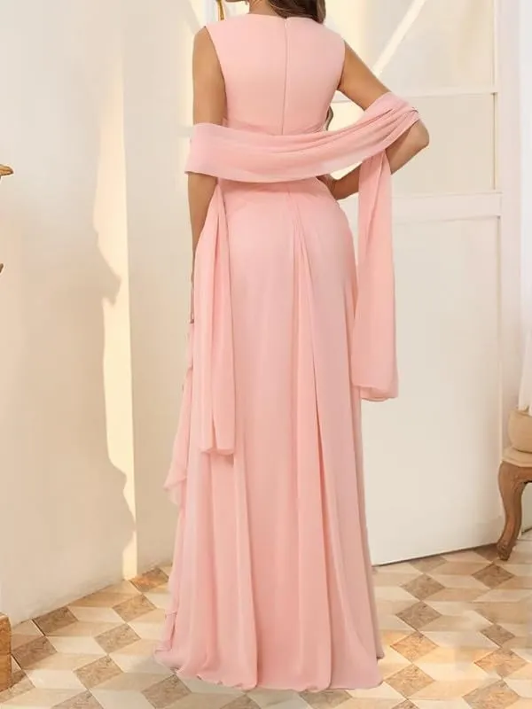 Mermaid Chiffon Mother of The Bride Dresses for Wedding 2024 2 Pieces Cape Ruffle V Neck Long Evening Formal Gown