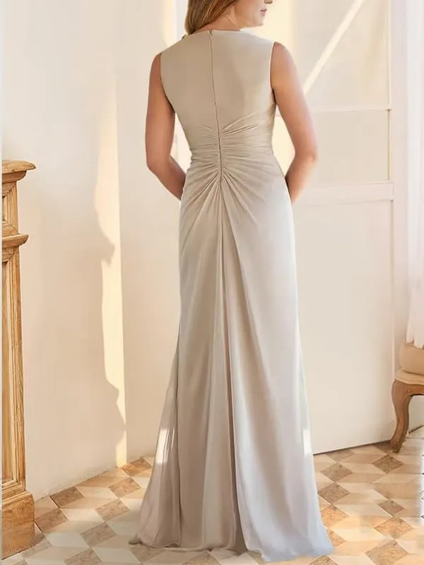 Mermaid Chiffon Mother of The Bride Dresses for Wedding 2024 2 Pieces Cape Ruffle V Neck Long Evening Formal Gown