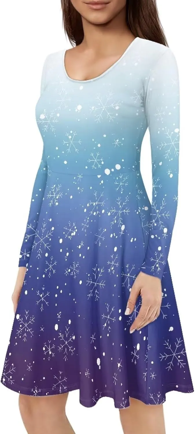 Midi Dresses for Women Fall Long Sleeve Puffy Dress Size S-4XL