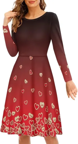 Midi Dresses for Women Fall Long Sleeve Puffy Dress Size S-4XL