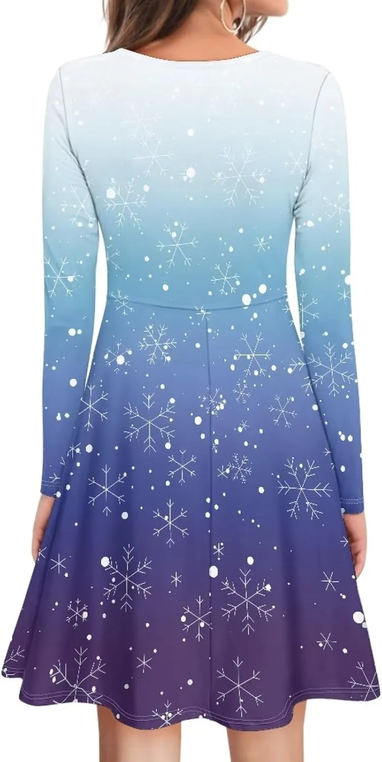 Midi Dresses for Women Fall Long Sleeve Puffy Dress Size S-4XL