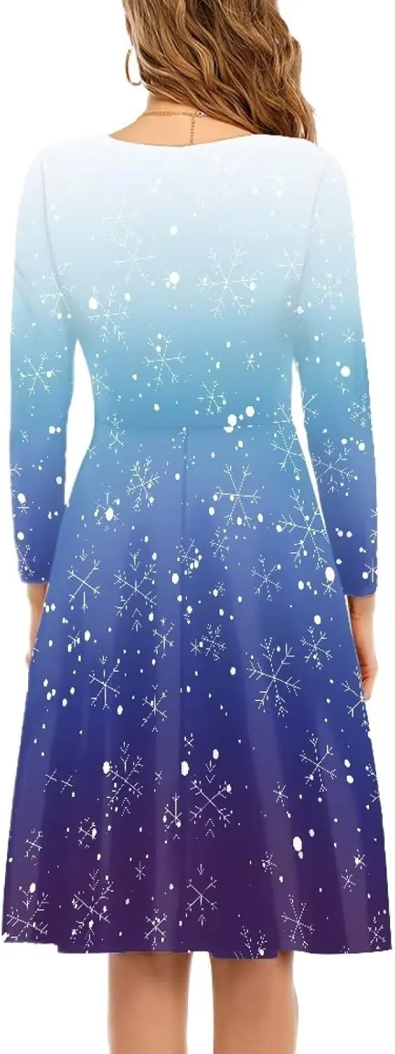 Midi Dresses for Women Fall Long Sleeve Puffy Dress Size S-4XL