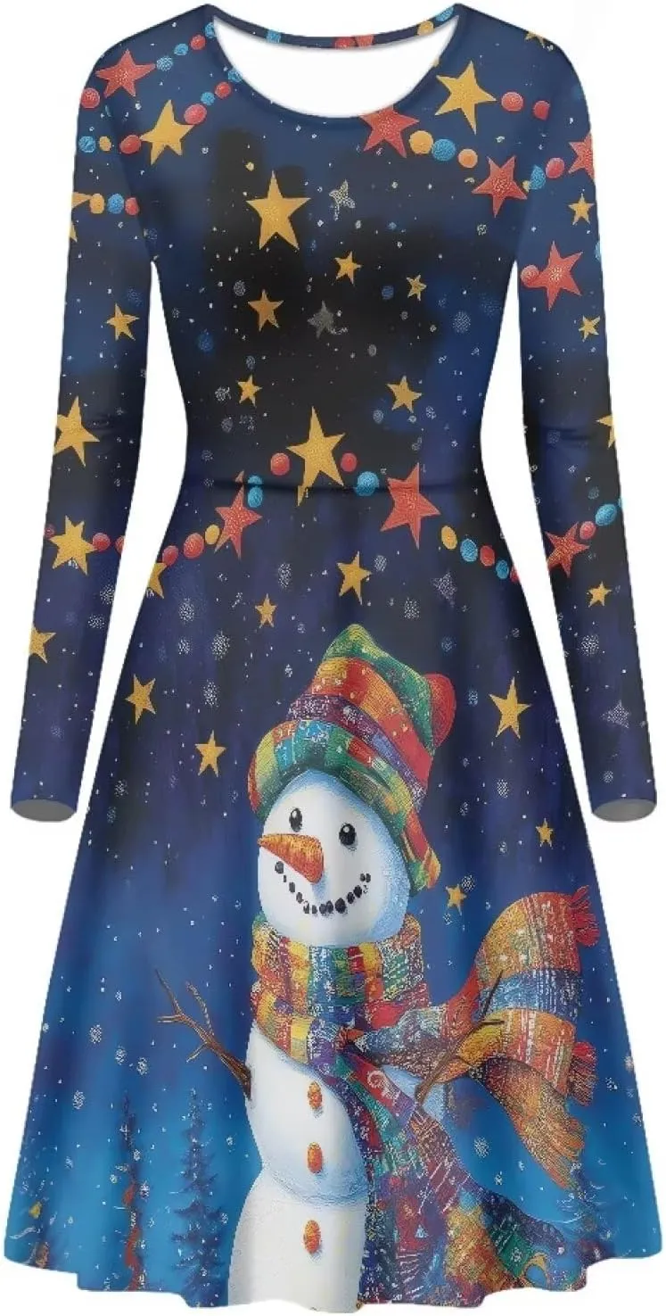 Midi Dresses for Women Fall Long Sleeve Puffy Dress Size S-4XL