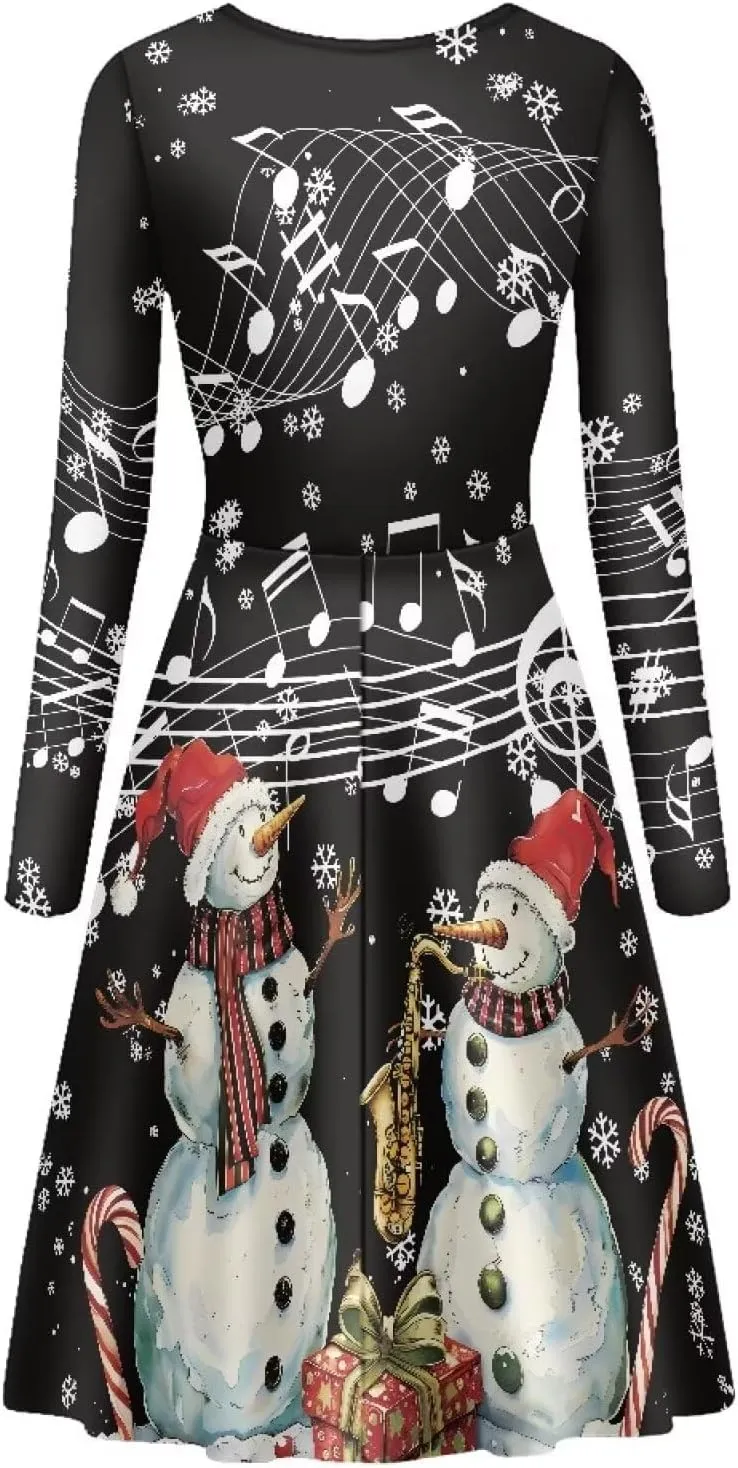 Midi Dresses for Women Fall Long Sleeve Puffy Dress Size S-4XL