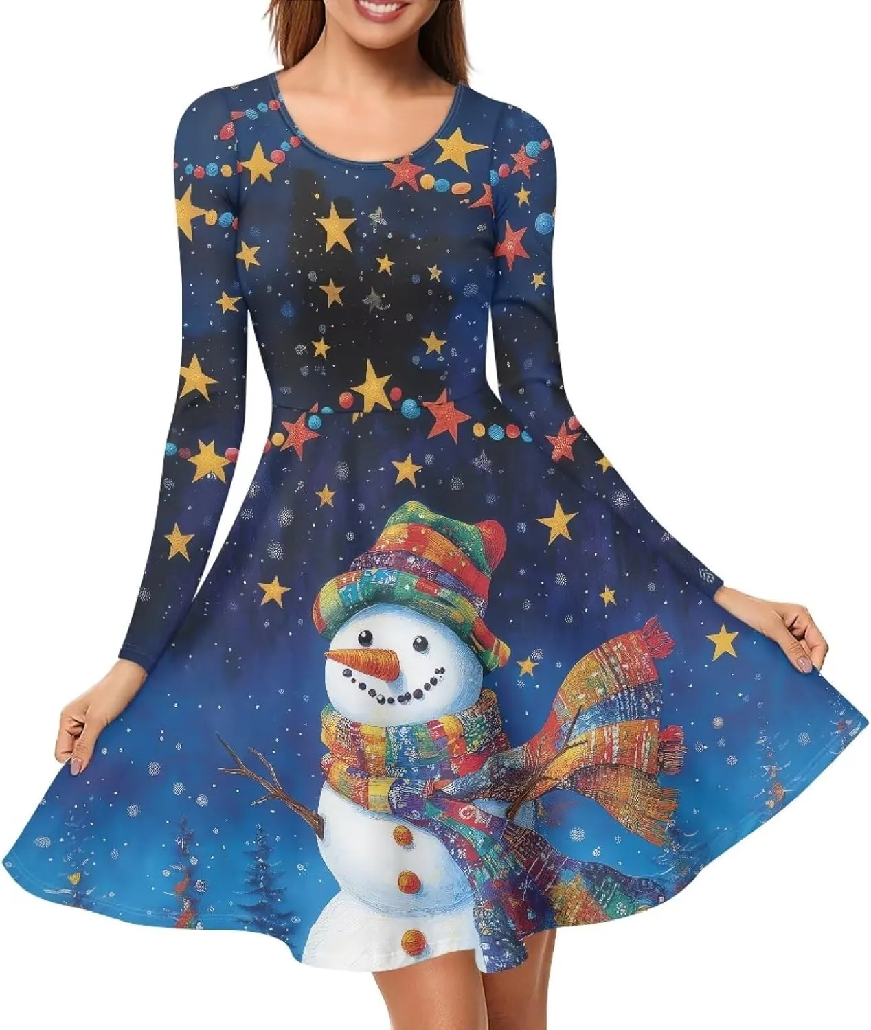 Midi Dresses for Women Fall Long Sleeve Puffy Dress Size S-4XL