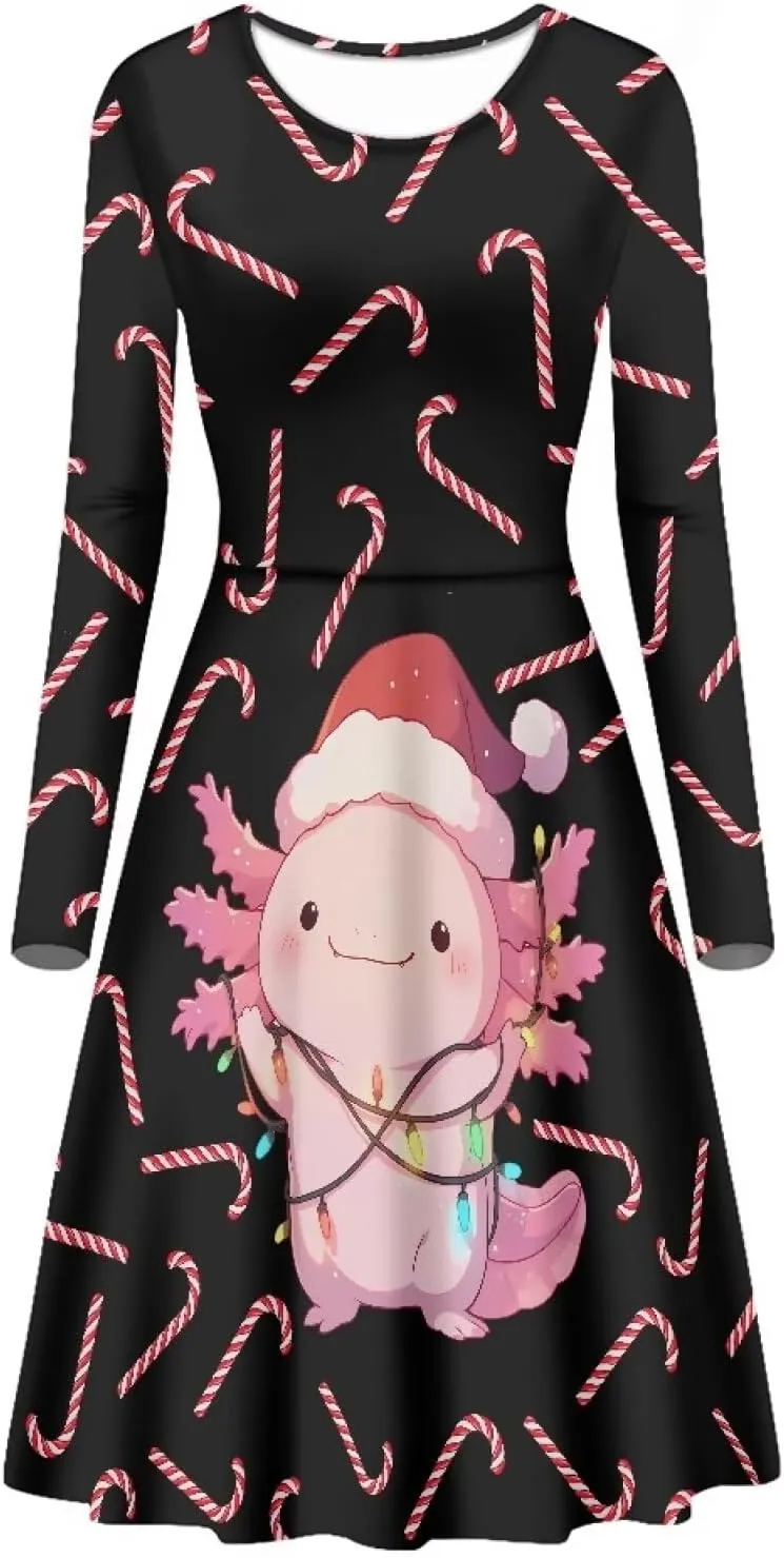 Midi Dresses for Women Fall Long Sleeve Puffy Dress Size S-4XL