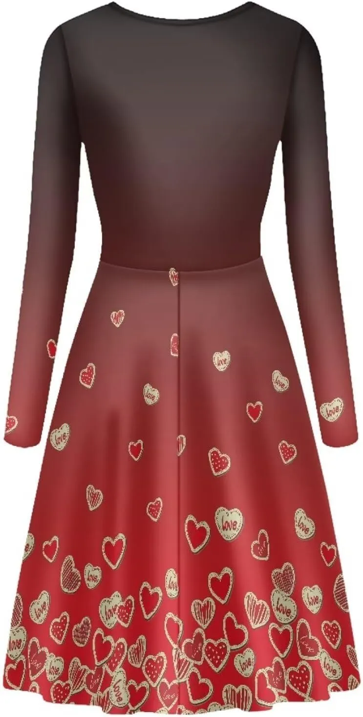 Midi Dresses for Women Fall Long Sleeve Puffy Dress Size S-4XL