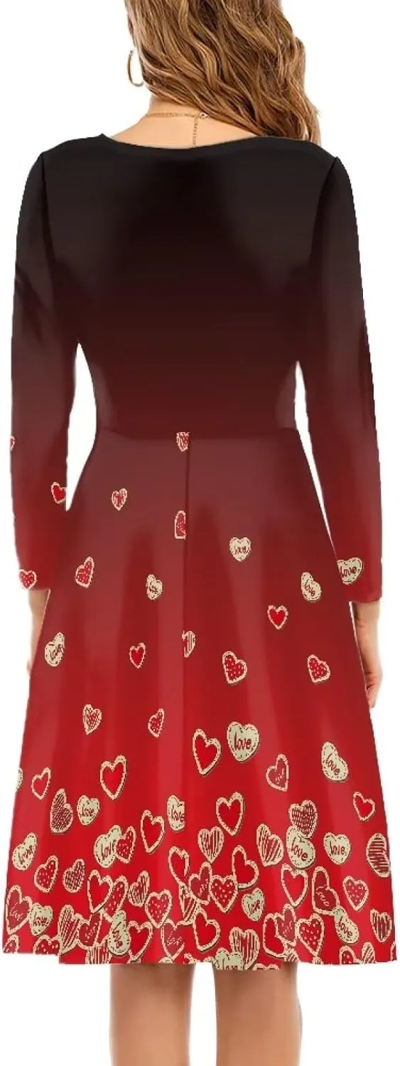 Midi Dresses for Women Fall Long Sleeve Puffy Dress Size S-4XL