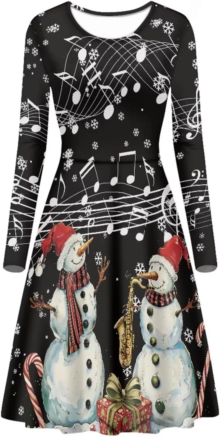 Midi Dresses for Women Fall Long Sleeve Puffy Dress Size S-4XL