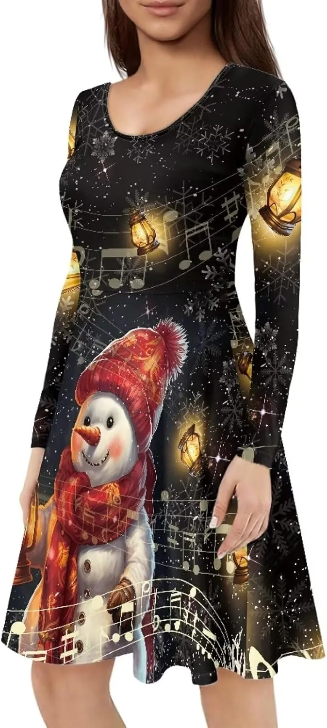 Midi Dresses for Women Fall Long Sleeve Puffy Dress Size S-4XL