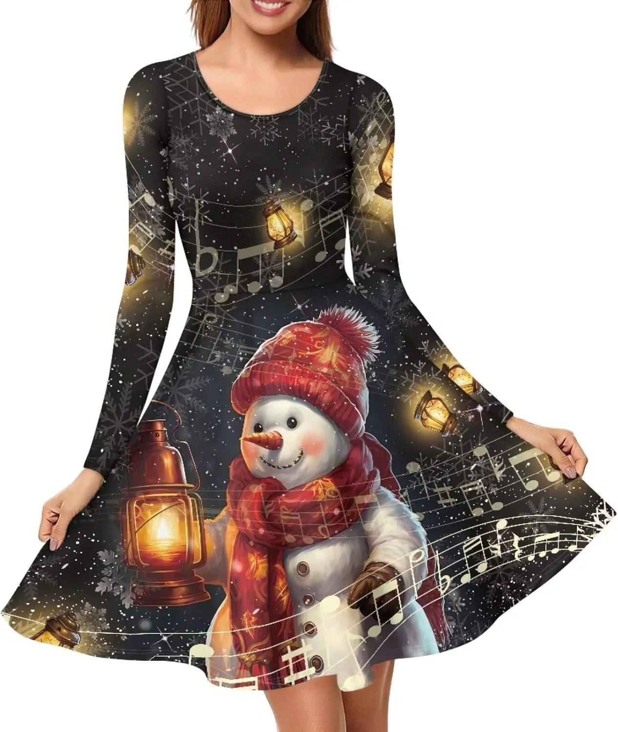 Midi Dresses for Women Fall Long Sleeve Puffy Dress Size S-4XL