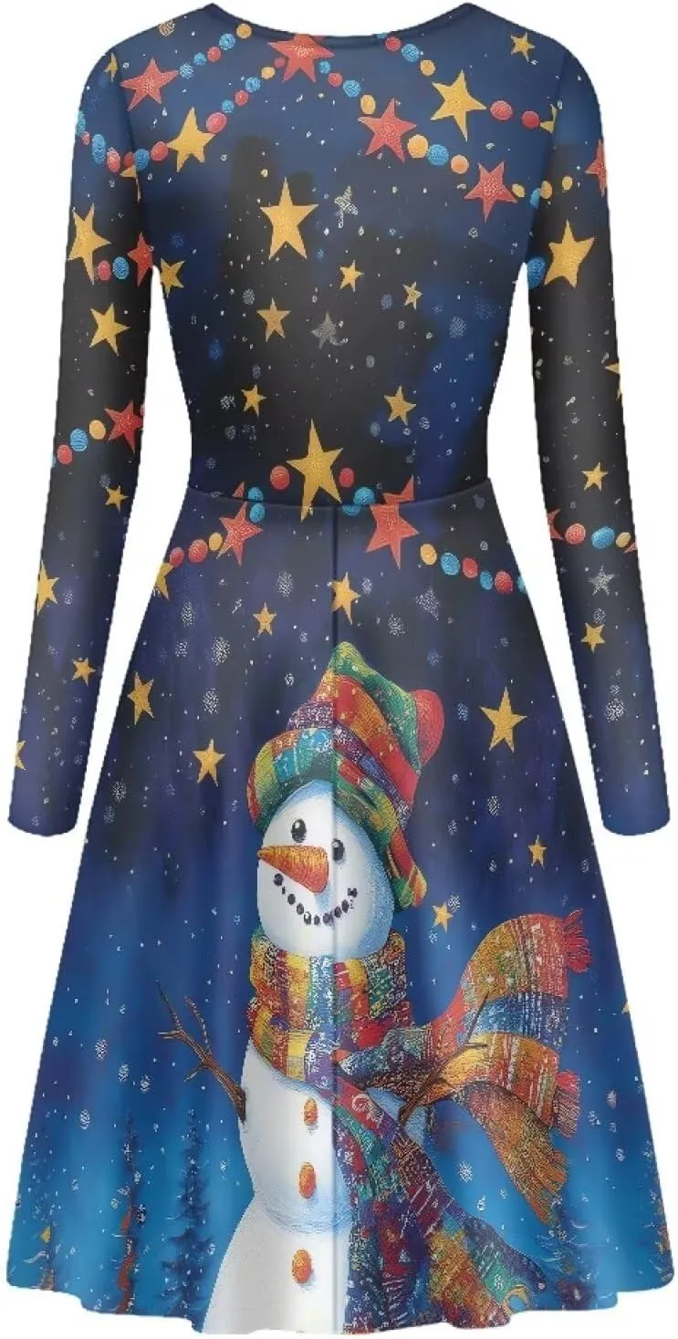 Midi Dresses for Women Fall Long Sleeve Puffy Dress Size S-4XL