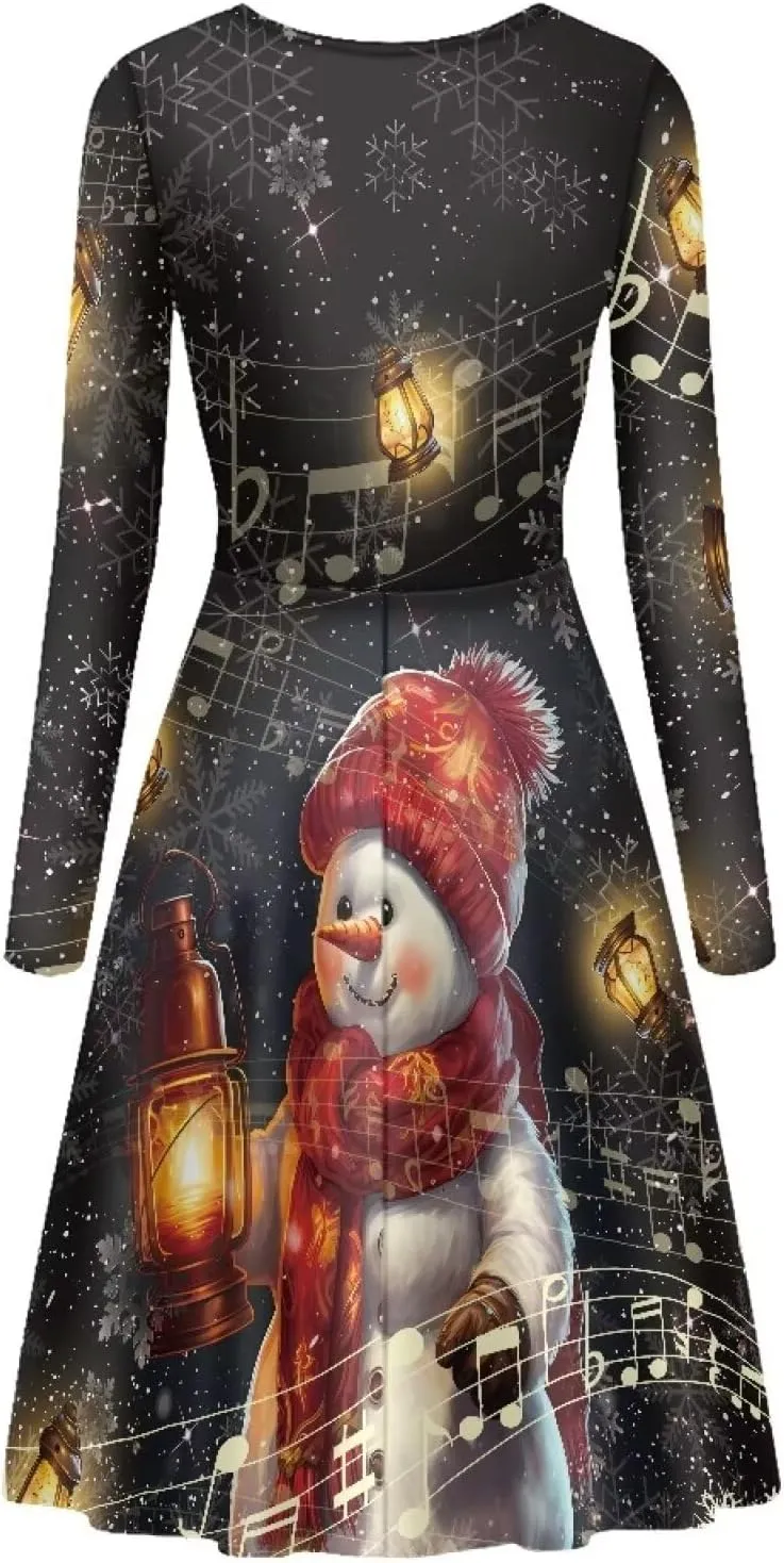 Midi Dresses for Women Fall Long Sleeve Puffy Dress Size S-4XL