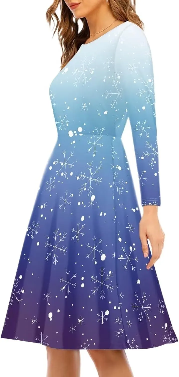 Midi Dresses for Women Fall Long Sleeve Puffy Dress Size S-4XL