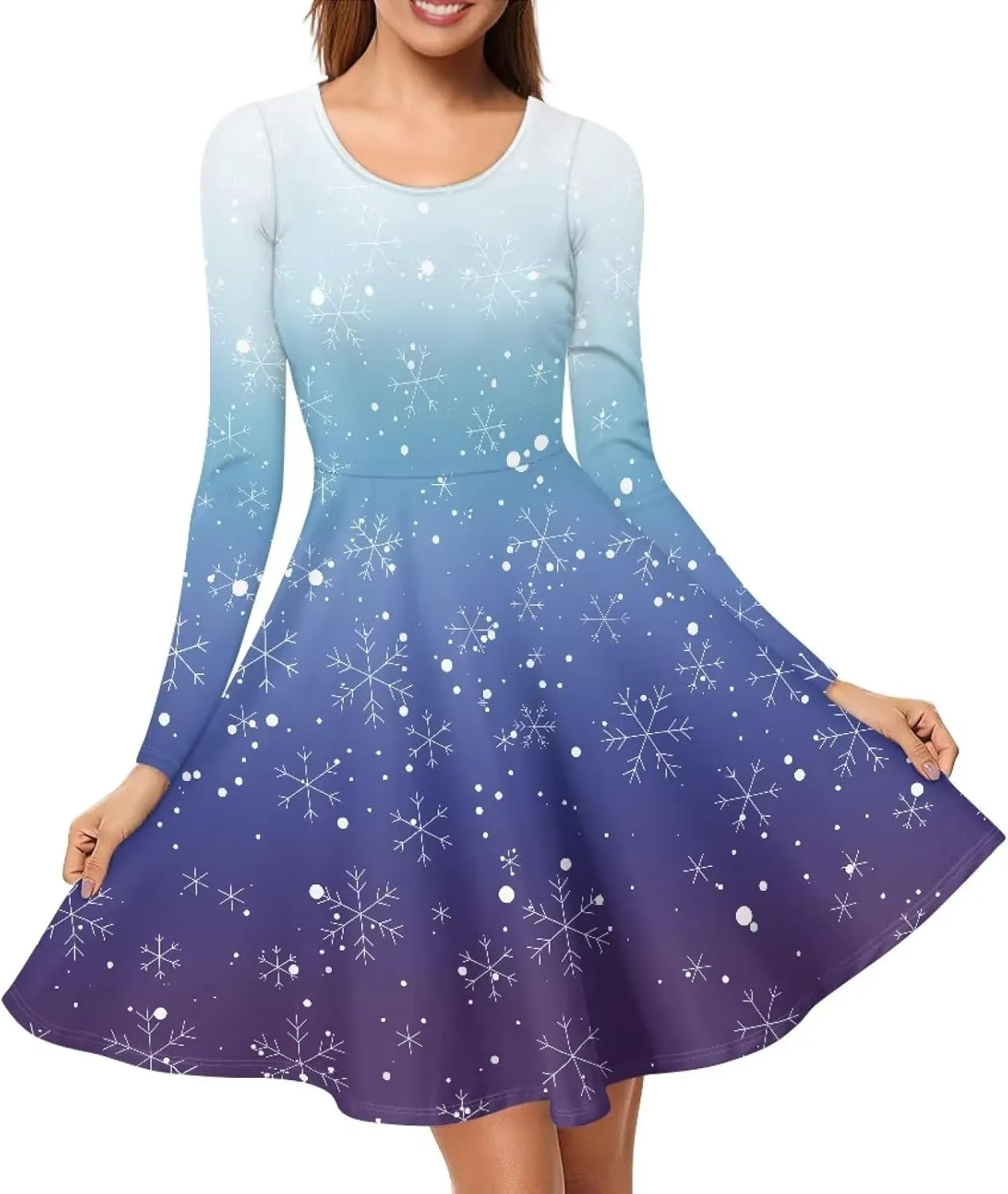 Midi Dresses for Women Fall Long Sleeve Puffy Dress Size S-4XL