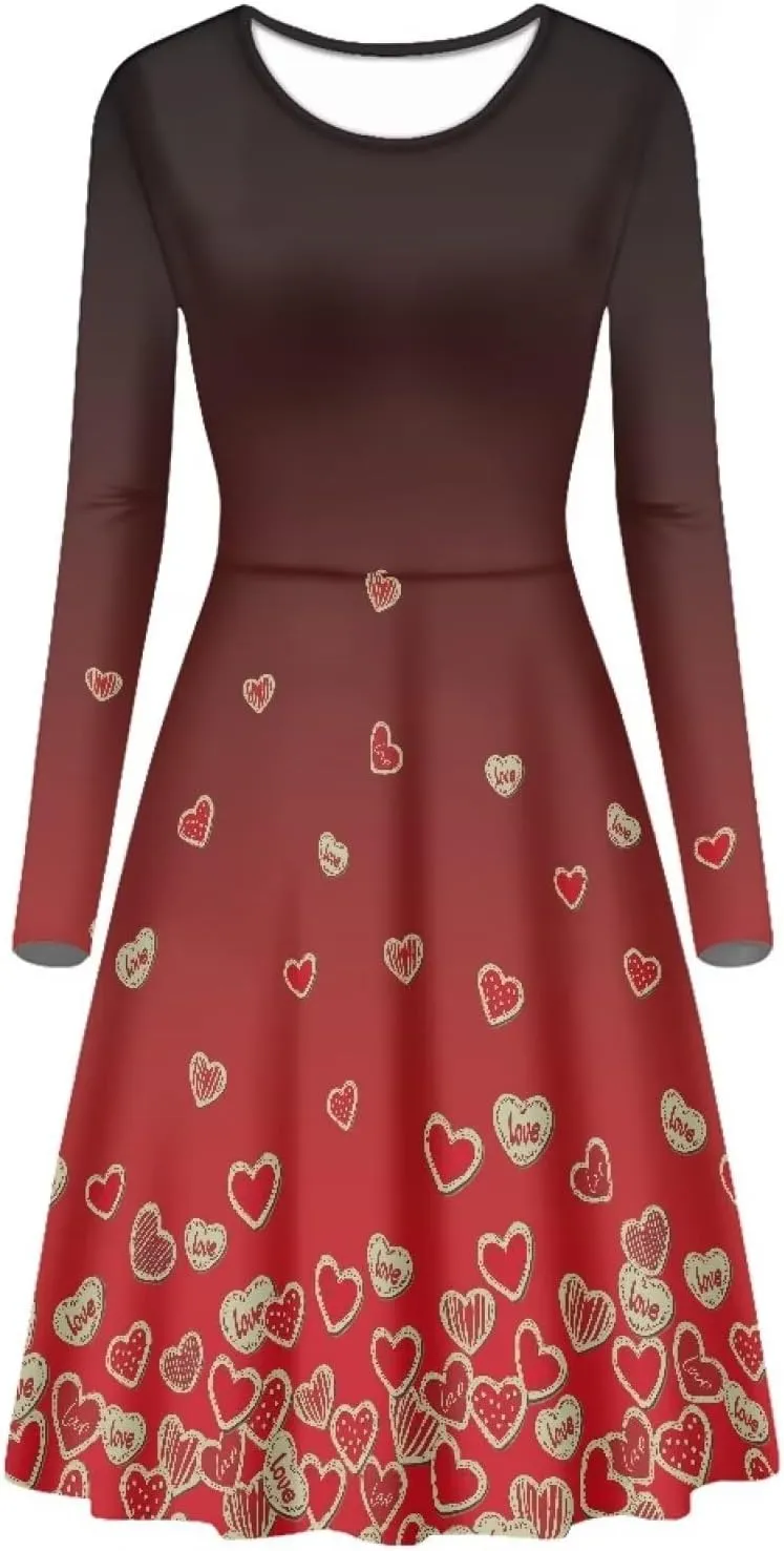 Midi Dresses for Women Fall Long Sleeve Puffy Dress Size S-4XL